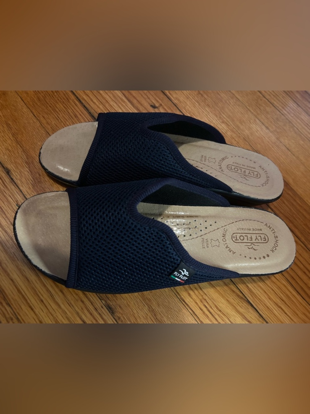 Fly Flot Mesh Slide Sandals Navy Size 9.5/ 40 Women Made in Italy